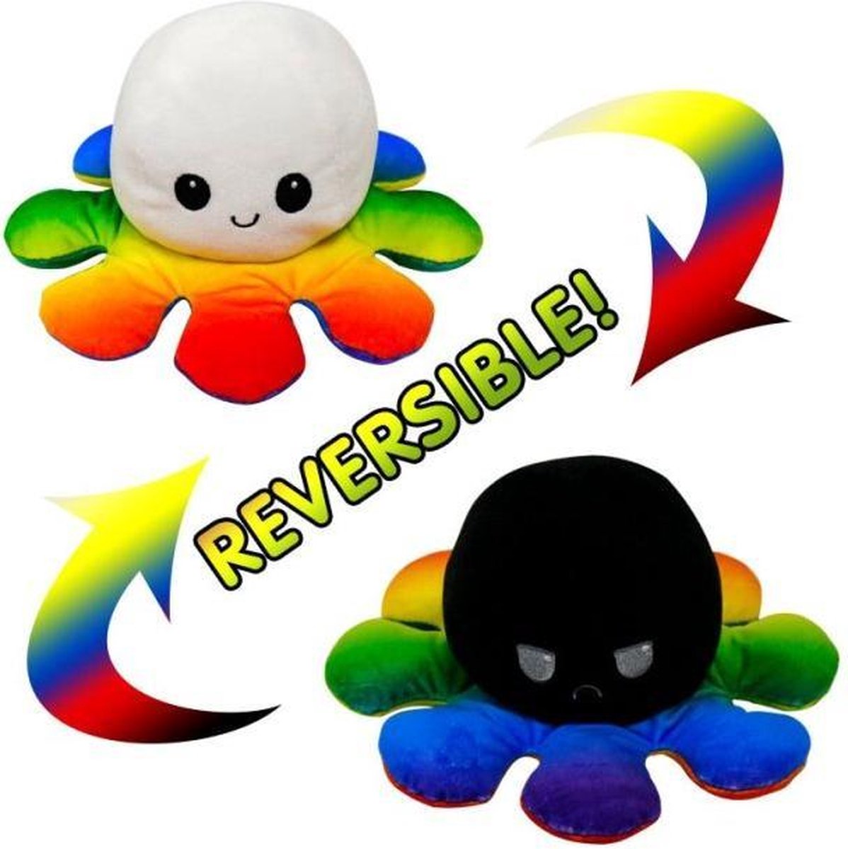 Hoogwaardige Octopus Knuffel / Emotie Knuffel / Mood Knuffel | Reversible / Omkeerbare / Flip Octopus | Bekend van TikTok | Wit-Zwart